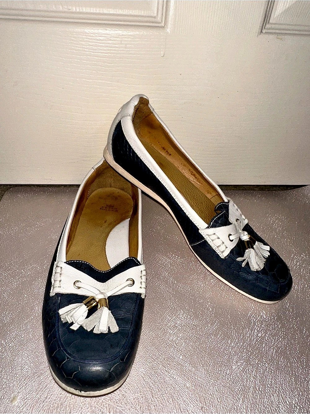 Peter Millar Leather Tassel driving loafers Blue & White US 8M golf